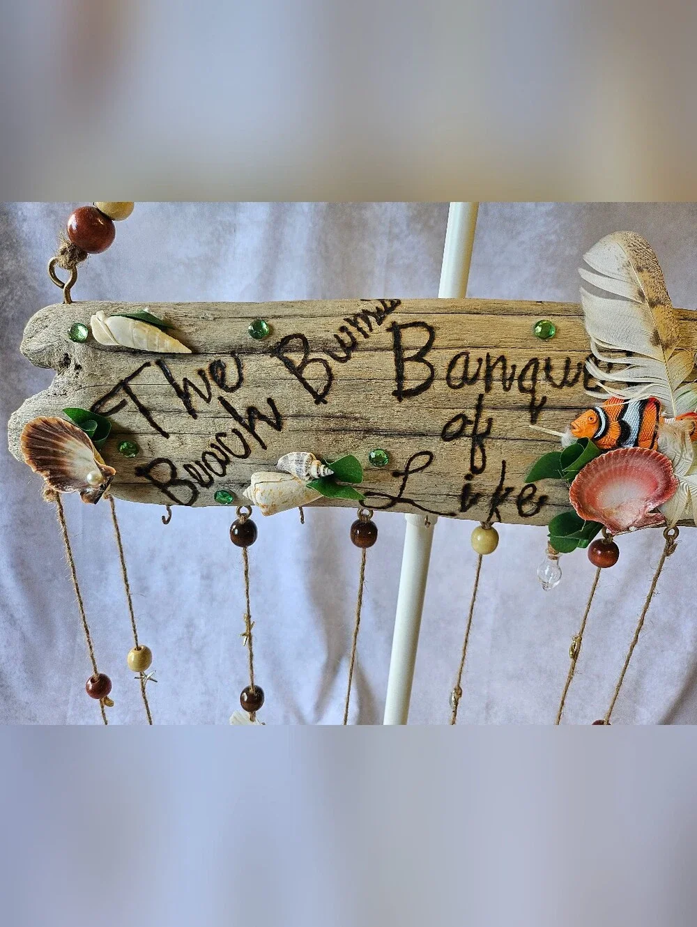 Handmade Pacific Northwest Beach Driftwood Shell Hanging Sign